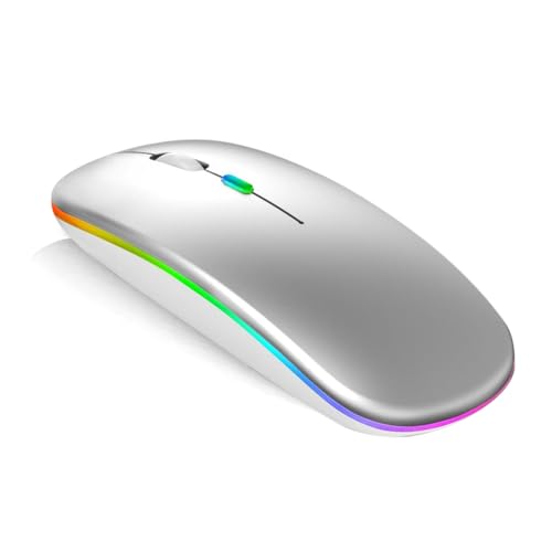 Wiederaufladbare kabellose LED Funk Maus Mouse - Bluetooth 5.1 2.4 GHz (Silber) von Sir Schmeer