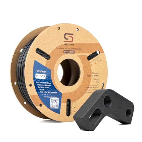 Siraya Tech Fibreheart PET-CF 3D Filament - Carbonfaserverstärkt, Hohe Festigkeit & Steifigkeit Dimensionsstabil In Aluminiumfolie versiegelte Verpackung, Für Starke und präzise Teile (Schwarz, 1kg) von Siraya Tech