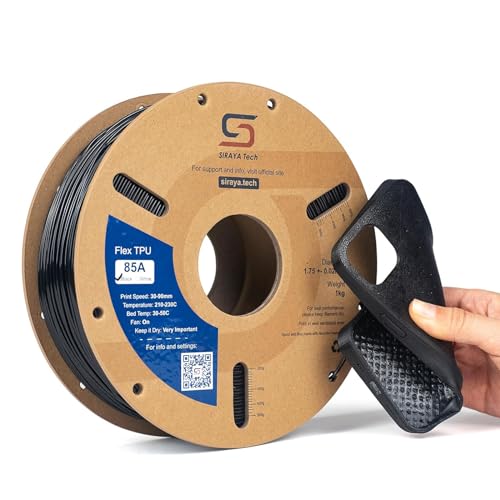 Siraya Tech Flex TPU-Filament – 85A Shore, Hohe Flexibilität und Zähigkeit, Hoher Durchfluss und Hohe Geschwindigkeit, Feuchtigkeitsbeständiger, Wiederverschließbarer Aluminiumbeutel (Schwarz, 1kg) von Siraya Tech