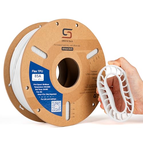 Siraya Tech Flex TPU-Filament – 85A Shore, Hohe Flexibilität und Zähigkeit, Hoher Durchfluss und Hohe Geschwindigkeit, Feuchtigkeitsbeständiger, Wiederverschließbarer Aluminiumbeutel (Weiß, 1kg) von Siraya Tech