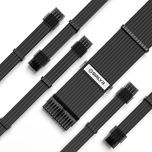 Sirlyr PSU Verlängerungskabel Kit Custom Sleeved Power Supply Cable Mod for PC Build 16AWG 24pin ATX /8 (4+4) Pin EPS CPU Kabel /8 (6+2) Pin PCI-E GPU PSU Kabel 6PCS with Cable Comes Black von Sirlyr