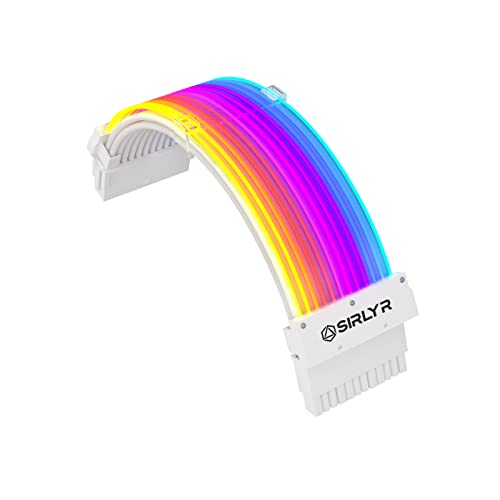 Sirlyr RGB-Netzteilkabel,ARGB-Motherboard-Netzteilkabel,24-polig,ummanteltes Kabel-Verlängerungs-Set,Strimer-Verlängerungskabel-Set,5 V, 3-polig,synchronisiert (weißer Stecker A Stil) von Sirlyr