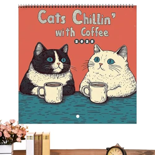 Katzen-Design-Kalender, 2025 Monats-Wandkalender, lustiger Katzenkalender, Katzen-Design, monatlicher Wandkalender, hängbarer Katzen-Wandkalender für Zuhause, Cartoon-Katzenkalender, monatlicher von Sirseon
