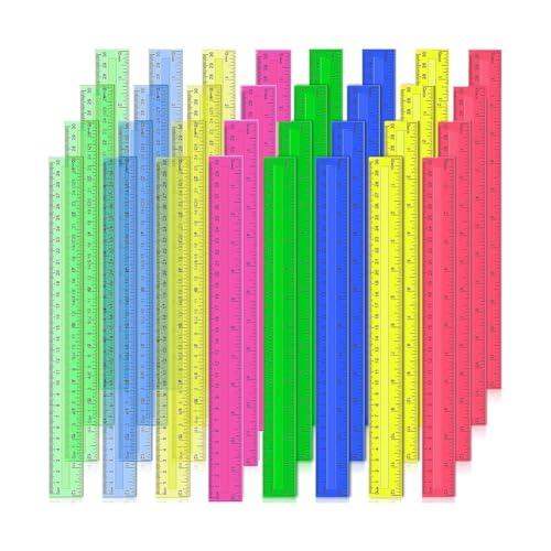 Sirxlevcy 12-Lineale Aus Kunststoff, 32 Stück, Transparente, Metrische Lineale in Verschiedenen Farben mit Einteilungen in, Zentimetern und Millimetern. von Sirxlevcy