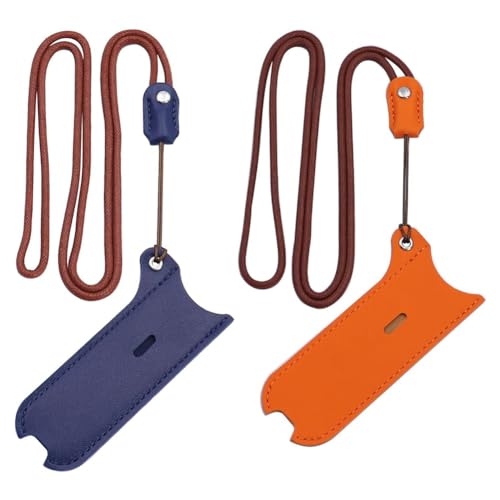 Sirxlevcy 2-Teiliges Lanyard-Halsbandetui Lanyard Lederstifthalter Schutzband und Etui Blau & Orange von Sirxlevcy