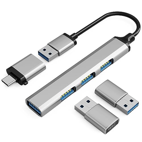 SisattHub 4-in-1: USB-Hub mit 4 USB-3.0-Anschlüssen, 1 USB-C-Adapter (männlich) auf USB 3.0 (weiblich), 2 USB-C-Buchsen-auf-USB-3.0-Adapter von SisattHub