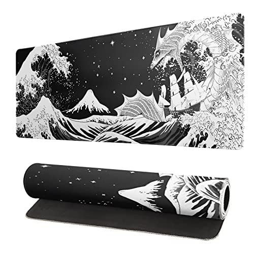 Gaming-Mauspad mit japanischem Welle, Drache, abstrakte Matte mit rutschfester Gummiunterseite, 80 x 30 cm, genähte Kanten, Schreibtischunterlage für Büro und Zuhause Gaming-Mauspad mit japanischem Welle, Drache, abstrakte Matte mit rutschfester Gummiunterseite, 80 x 30 cm, genähte Kanten, Schreibtischunterlage für Büro und Zuhause von Siski