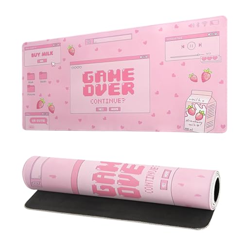 Pinkes Gaming-Mauspad, 70 x 30 cm, Pastellfarben, großes Mauspad, Kawaii-Büro-Dekor für Frauen, rutschfeste Gummiunterseite, genähte Kanten, Tastatur-Mauspad, Schreibtischunterlage für Büro, Zuhause Pinkes Gaming-Mauspad, 70 x 30 cm, Pastellfarben, großes Mauspad, Kawaii-Büro-Dekor für Frauen, rutschfeste Gummiunterseite, genähte Kanten, Tastatur-Mauspad, Schreibtischunterlage für Büro, Zuhause von Siski
