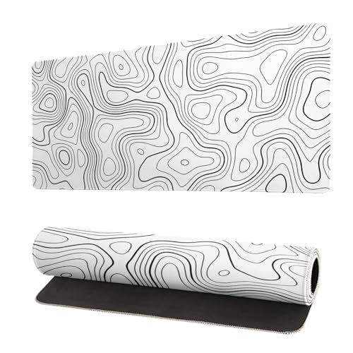 Topographisches Gaming-Mauspad, weiß, großes Mauspad für Tastatur und Mauspad, Schreibtischunterlage mit 3 mm rutschfester Unterseite und genähtem Rand, für Gaming und Büro, Computermatte, Topographisches Gaming-Mauspad, weiß, großes Mauspad für Tastatur und Mauspad, Schreibtischunterlage mit 3 mm rutschfester Unterseite und genähtem Rand, für Gaming und Büro, Computermatte, von Siski