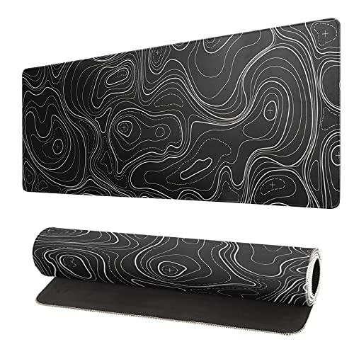 Topographisches Kontur-Gaming-Mauspad, 80 x 30 cm, groß, schwarz, erweiterte Pads, großes Mauspad, erweitert, groß, rutschfeste Gummiunterseite, wasserdicht, große Tastaturmatte mit genähten Kanten Topographisches Kontur-Gaming-Mauspad, 80 x 30 cm, groß, schwarz, erweiterte Pads, großes Mauspad, erweitert, groß, rutschfeste Gummiunterseite, wasserdicht, große Tastaturmatte mit genähten Kanten von Siski