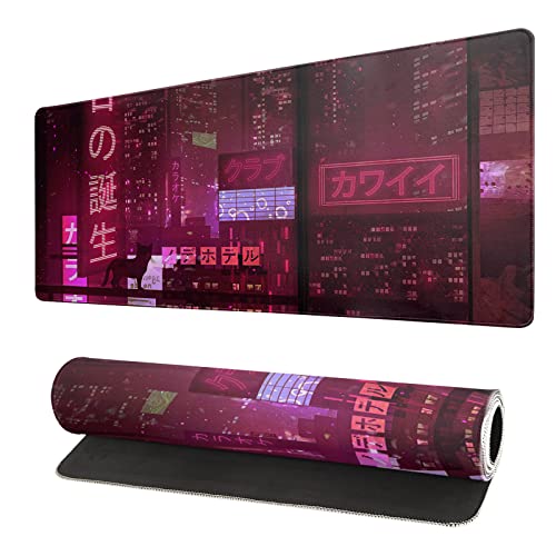 Violettes Gaming-Mauspad, 80 x 30 cm, japanische Schreibtischmatte, großes violettes Neonschild, Anime-Mauspad, erweitert, groß, rutschfeste Gummiunterseite, wasserdicht, große Tastaturmatte mit Violettes Gaming-Mauspad, 80 x 30 cm, japanische Schreibtischmatte, großes violettes Neonschild, Anime-Mauspad, erweitert, groß, rutschfeste Gummiunterseite, wasserdicht, große Tastaturmatte mit von Siski