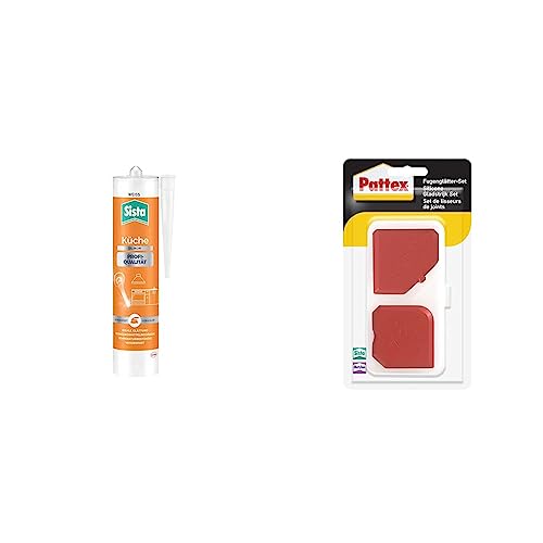 Bundle aus Sista Küche Profi-Qualität Silikon, 1x280ml Kartusche + Pattex Fugenglätter Set, 9 Fugenspachtel zum professionellen Glätten, 1 Set inkl. Aufbewahrungsbox von Sista