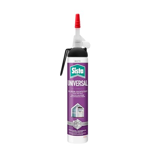 Sista Universal Silikon, Fugen Dichtstoff für den Innen- und Außenbereich, schimmelresistenter Fugenfüller mit einfacher Anwendung rund ums Haus, Weiß, 1x200ml Spender von Sista