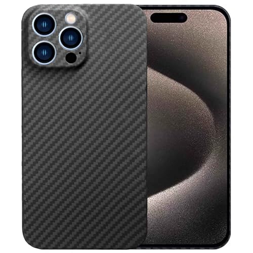 Sisyphy Aramid Hülle für iPhone 15 Pro Max mit Karbon-Optik (Schwarz 1500D), Super Schlank Weich Aber Robust, Snap-on Rückseite Wireless-Ladefreundlich von Sisyphy