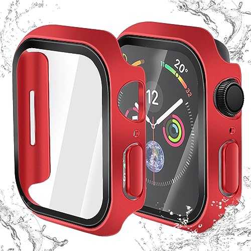 Wasserdichtes Hülle für Apple Watch Series 7/8 45mm Schutzhülle, Hard PC Ultradünne Glas Schutz Case Rundum Displayschutz für iWatch 7/8 45mm Schutzhülle,HD Klar Transparent - Rot von Sitayakuma