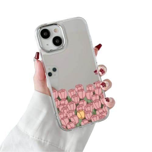 Handyhülle für iPhone 14, Luxus Spiegel Makeup Hülle mit Rosa Rot Tulpe Blumen Motiv für Mädchen Schutzhülle Slim Klarer Sliver Rücken Hartes Clear Rahmen Kratzfest Stoßfest Case, Farbe 3 Handyhülle für iPhone 14, Luxus Spiegel Makeup Hülle mit Rosa Rot Tulpe Blumen Motiv für Mädchen Schutzhülle Slim Klarer Sliver Rücken Hartes Clear Rahmen Kratzfest Stoßfest Case, Farbe 3 von Sitthyw