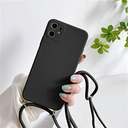 Sitthyw Handykette Hülle für iPhone 12 Necklace(abnehmbar) Silikon Hülle mit Kordel Handyhülle Stoßfest Lanyard Handy Kette Case Cover mit Band zum Umhängen Schutzhülle für iPhone 12, Schwarz von Sitthyw