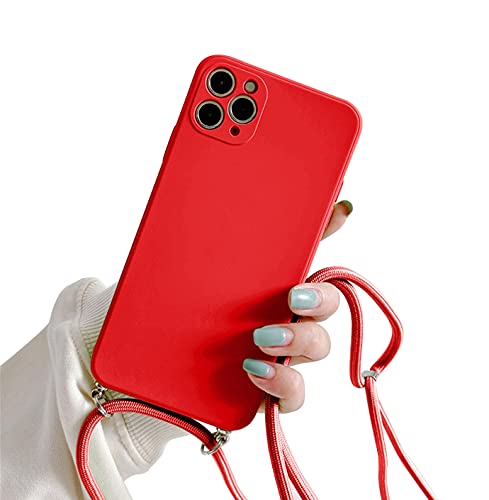 Sitthyw Handykette Hülle für iPhone 12 Pro Silikon Necklace(abnehmbar) Handyhülle mit Band TPU Stoßfest Lanyard Case Cover Handy Kette mit Kordel zum Umhängen Schutzhülle für iPhone 12 Pro, Rot von Sitthyw