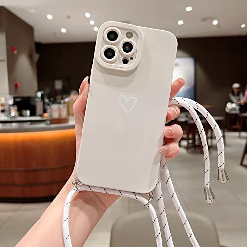 Sitthyw Handykette Hülle für iPhone 13 Silikon Kameraschutz Herz Love Design Handyhülle mit Kordel zum Umhängen Necklace Case Cover Mädchen mit Band Schutzhülle für iPhone 13, Beige von Sitthyw