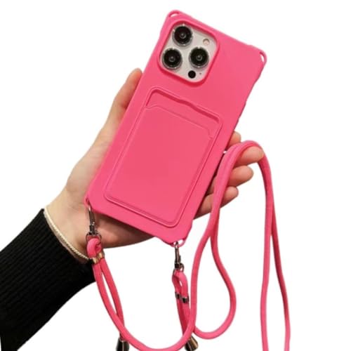 Sitthyw Handykette Hülle für iPhone 14 Pro, Silikon Necklace(abnehmbar) Handyhülle mit Band Stoßfest Bumper Lanyard Case mit Kartenfach zum Umhängen Schutzhülle für iPhone 14 Pro, Rosé rosa von Sitthyw
