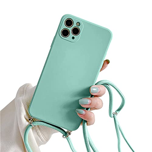 Sitthyw Handykette iPhone 13 Pro Max Hülle Necklace Handyhülle mit Kette Kordel zum Umhängeband Smartphone Halskette Schutzhülle Silikon Case Cover mit Band für iPhone 13 Pro Max, Cyan von Sitthyw