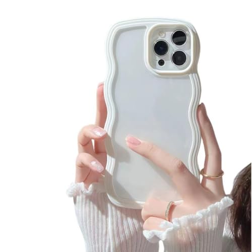 Sitthyw Hülle Kompatibel mit iPhone 16 Pro Max Transparent Case Süße Curly Wellig Handyhülle Aesthetic Wellen Rahmenform Design TPU + PC Rücken Stoßfestes Schutzhülle für Frauen Mädchen, Weiß von Sitthyw