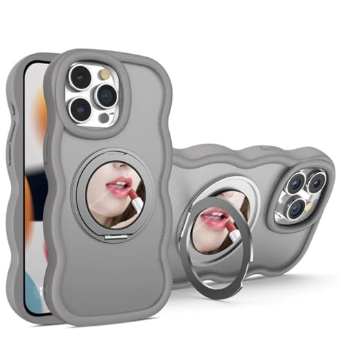 Sitthyw für iPhone 12/12 Pro Hülle Magnetisch Ständer Handyhülle mit Makeup Spiegel Matte Translucent Rücken Weiches Silikon Wellen Rahmenform Schutzhülle Flexible Stoßfeste Stoßfänger Case, Grau von Sitthyw