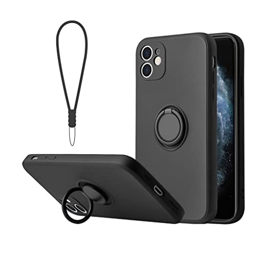 Sitthyw für iPhone 12 Hülle mit Ring Halter Ständer & Silikon Handschlaufe Handyhülle Ultra Dünn Stoßfest Kameraschutz Case 360° Autohalterung Bumper Schutzhülle für iPhone 12, Schwarz von Sitthyw