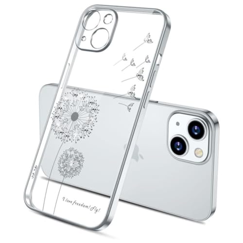 Sitthyw iPhone 14 Hülle Crystal Case Glitzer Diamant mit Löwenzahn Blumen Muster Handyhülle Clear Flexibel TPU Kameraschutz Kratzfest Stoßfeste Schutzhülle for iPhone 14, Silber von Sitthyw