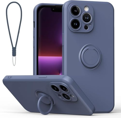 Sitthyw iPhone 14 Pro Hülle Silikon mit Ring Halter Ständer Hanyhülle Silikon Handykette für iPhone 14 Pro Ultra Dünn Stoßfest Kameraschutz Case 360° Autohalterung Bumper Schutzhülle, Grau von Sitthyw