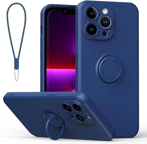 Sitthyw iPhone 14 Pro Max Hülle Silikon mit Ring Halter Ständer Hanyhülle Silikon Handykette für iPhone 14 Pro Max Ultra Dünn Stoßfest Kameraschutz Case Autohalterung Bumper Schutzhülle, Saphirblau von Sitthyw