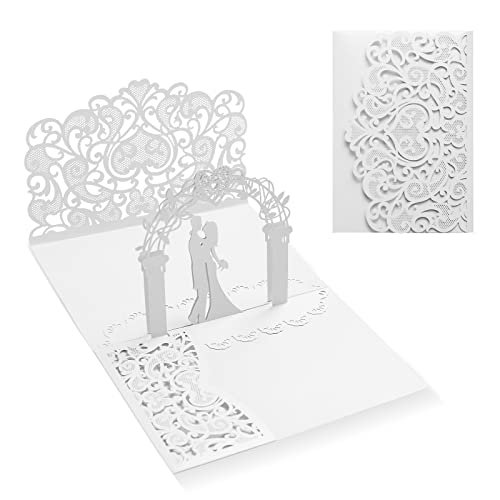 Siumir 3D Pop Up Hochzeitskarte Hochzeit Grußkarte mit Umschlag Geschenkkarte Hochzeit Glückwunsch Valentinstag Karten (weiß) von Siumir