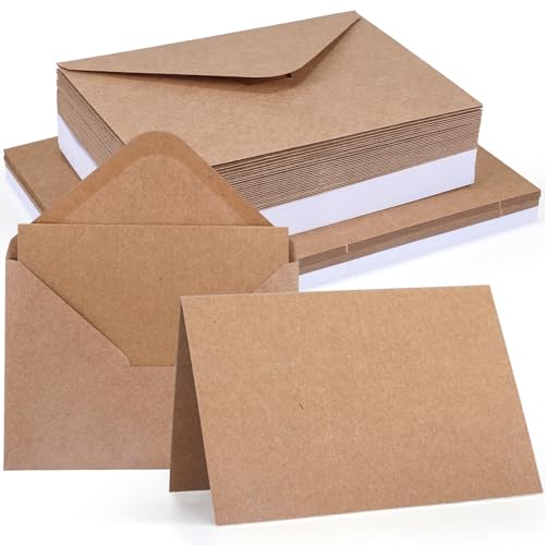 Siumir 56 Stück Zwei Farben Set blanko Falt Karten A6 mit passenden C6 Briefumschlägen, Blanko Falt Karten, Weiß und Kraftbraun kreative Klappkarten zum Gestalten, Beschriften oder Bedrucken von Siumir