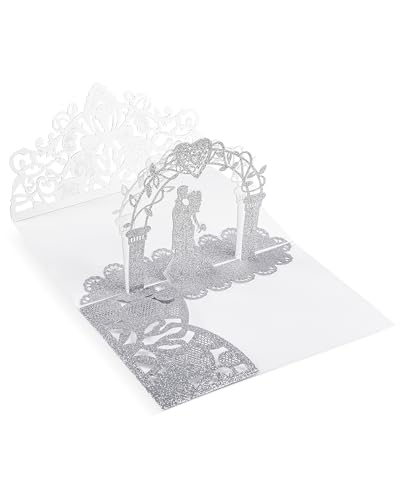 Siumir Pop Up Hochzeitskarte mit Umschlag 3D Karte Hochzeit Glückwunsch Karte Hochzeitseinladungen für Hochzeitstag, Valentinstag, Hochzeitsgeschenke (Funkelndes Silber) von Siumir