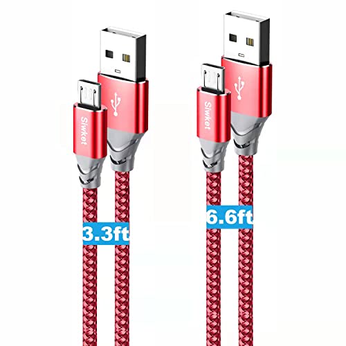 Siwket Micro USB Kabel 1M 2M, Nylon USB A anf Micro Ladekabel Android Ladekabel für Samsung Galaxy Edge/S7/S6 Edge/S6/S4/S3/J7,Kindle Fire,Fire HD Tablets,PS4 Controller,Xiaomi,Huawei,Rot von Siwket