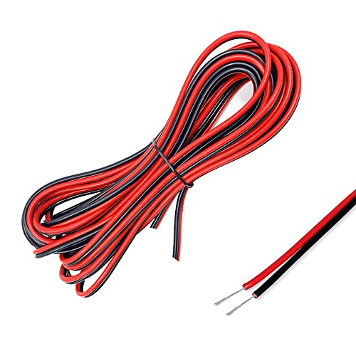 Sixfolo 15M 22AWG Kabel 2 Adrig Elektrischer Draht Kabel Rot Schwarz Verzinnter Kupferdraht Zwillingslitze Flexibler PVC LED Kabel für LED Streifen Leuchten Audio Lautsprecher-0.3mm² von Sixfolo