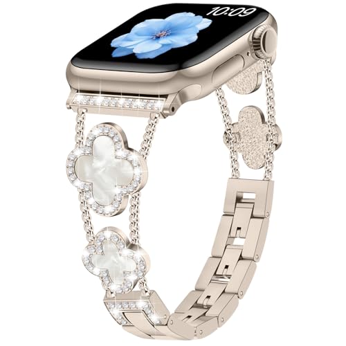 Sixmoat Armbänder kompatibel mit Apple Watch Armband für Damen 38mm 40mm 41mm 42mm(Serie 10), Bling Armband Designer Dressy Glückskleeblatt für iWatch Serie SE 10 9 8 7 6 5 4 3 (Polarstern) von Sixmoat