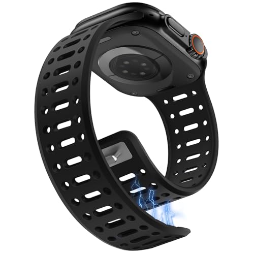 Sixmoat Magnetarmband kompatibel mit Apple Watch Armband 49mm/Ultra 46mm 45mm 44mm 42mm für Männer Frauen, Atmungsaktives Silikon Sportarmband für iWatch Serie 10 9 8 7 6 5 4 3 SE, Schwarz Sixmoat Magnetarmband kompatibel mit Apple Watch Armband 49mm/Ultra 46mm 45mm 44mm 42mm für Männer Frauen, Atmungsaktives Silikon Sportarmband für iWatch Serie 10 9 8 7 6 5 4 3 SE, Schwarz von Sixmoat