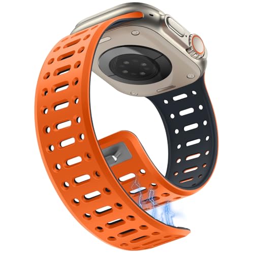 Sixmoat Magnetarmband kompatibel mit Apple Watch Armband 49mm/Ultra 46mm 45mm 44mm 42mm für Männer Frauen,Atmungsaktives Silikon Sportarmband für iWatch Serie 10 9 8 7 6 5 4 3 SE, Orange-Mitternacht Sixmoat Magnetarmband kompatibel mit Apple Watch Armband 49mm/Ultra 46mm 45mm 44mm 42mm für Männer Frauen,Atmungsaktives Silikon Sportarmband für iWatch Serie 10 9 8 7 6 5 4 3 SE, Orange-Mitternacht von Sixmoat