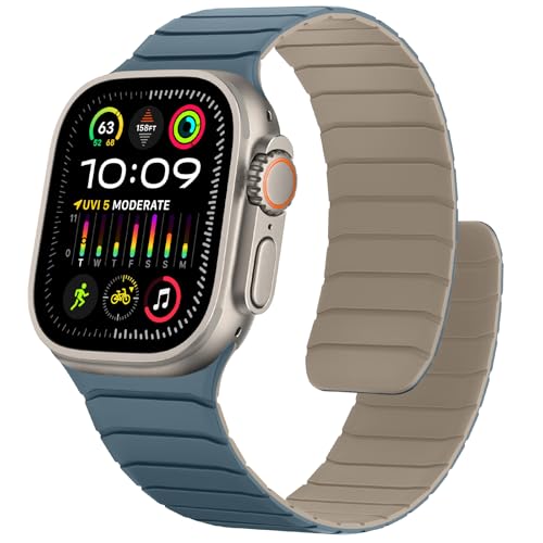Sixmoat Magnetisches Silikon Armband Kompatibel mit Apple Watch 49mm 46mm 45mm 44mm 42mm, Wasserdichte Sport Armbänder Design für iWatch Ultra SE Series 10 9 8 7 6 5 4 3, Dünen-Wolke Blau Sixmoat Magnetisches Silikon Armband Kompatibel mit Apple Watch 49mm 46mm 45mm 44mm 42mm, Wasserdichte Sport Armbänder Design für iWatch Ultra SE Series 10 9 8 7 6 5 4 3, Dünen-Wolke Blau von Sixmoat