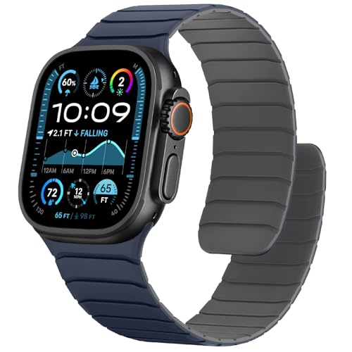 Sixmoat Magnetisches Silikon Armband Kompatibel mit Apple Watch 49mm 46mm 45mm 44mm 42mm, Wasserdichte Sport Armbänder Design für iWatch Ultra SE Series 10 9 8 7 6 5 4 3, Dunkelblau-Grau Sixmoat Magnetisches Silikon Armband Kompatibel mit Apple Watch 49mm 46mm 45mm 44mm 42mm, Wasserdichte Sport Armbänder Design für iWatch Ultra SE Series 10 9 8 7 6 5 4 3, Dunkelblau-Grau von Sixmoat