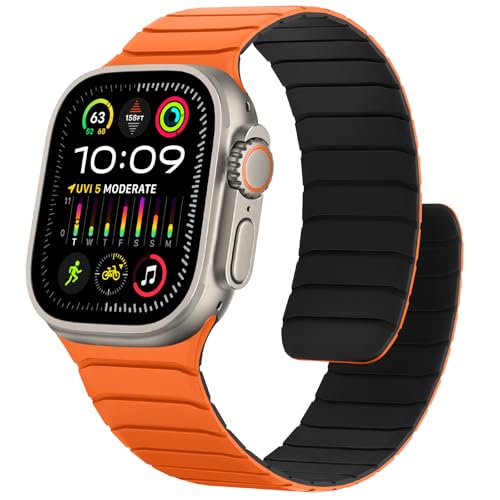 Sixmoat Magnetisches Silikon Armband Kompatibel mit Apple Watch 49mm 46mm 45mm 44mm 42mm, Wasserdichte Sport Armbänder Design für iWatch Ultra SE Series 10 9 8 7 6 5 4 3, Orange-Schwarz Sixmoat Magnetisches Silikon Armband Kompatibel mit Apple Watch 49mm 46mm 45mm 44mm 42mm, Wasserdichte Sport Armbänder Design für iWatch Ultra SE Series 10 9 8 7 6 5 4 3, Orange-Schwarz von Sixmoat
