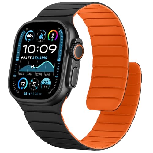 Sixmoat Magnetisches Silikon Armband Kompatibel mit Apple Watch 49mm 46mm 45mm 44mm 42mm, Wasserdichte Sport Armbänder Design für iWatch Ultra SE Series 10 9 8 7 6 5 4 3, Schwarz-Orange Sixmoat Magnetisches Silikon Armband Kompatibel mit Apple Watch 49mm 46mm 45mm 44mm 42mm, Wasserdichte Sport Armbänder Design für iWatch Ultra SE Series 10 9 8 7 6 5 4 3, Schwarz-Orange von Sixmoat