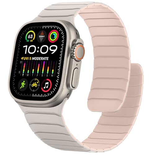 Sixmoat Magnetisches Silikon Armband Kompatibel mit Apple Watch 49mm 46mm 45mm 44mm 42mm, Wasserdichte Sport Armbänder Design für iWatch Ultra SE Series 10 9 8 7 6 5 4 3, Sternenlicht-Rosa Sixmoat Magnetisches Silikon Armband Kompatibel mit Apple Watch 49mm 46mm 45mm 44mm 42mm, Wasserdichte Sport Armbänder Design für iWatch Ultra SE Series 10 9 8 7 6 5 4 3, Sternenlicht-Rosa von Sixmoat