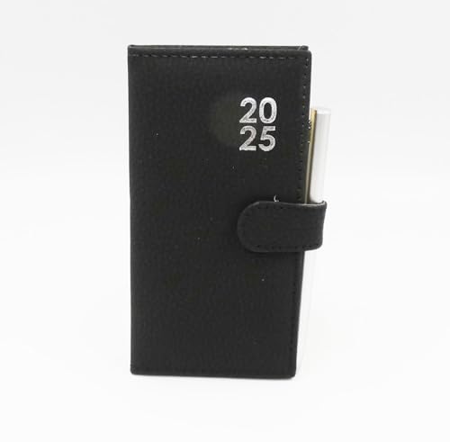 2024 Tagebuch mit Wochenansicht, weiches Leder, 16 x 8,5 cm, mit Stift, Schwarz von Sixstore