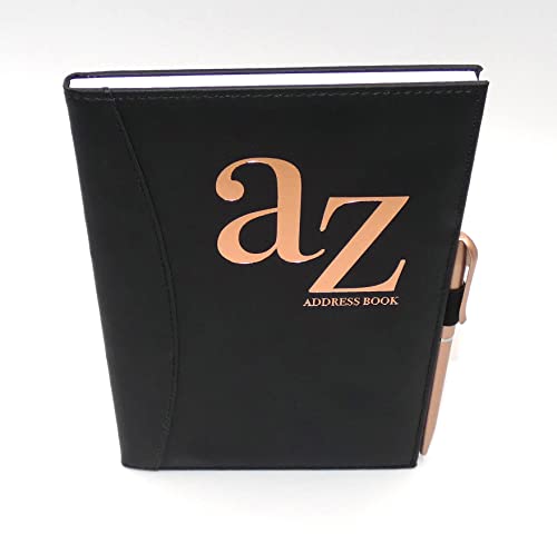 Sixstore Adressbuch von A bis Z, A5, A-Z, fester Einband, PU-Leder, weich, gepolstert, mit Stift, Schwarz von Sixstore