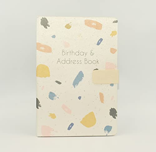Adress- und Geburtstagsbuch, A5-Format, Satin-Stoff, Blumenmuster, Magnetverschluss, 21 x 15 cm, Terrazzo von Sixstore