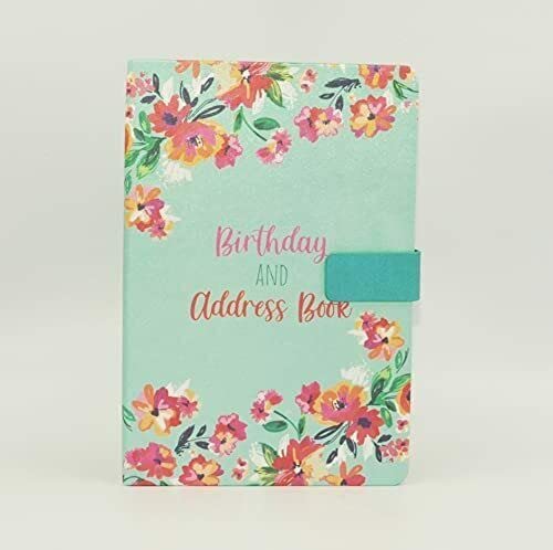 Adress- und Geburtstagsbuch, A5-Format, Satin-Stoff, Blumenmuster, Magnetverschluss, 21 x 15 cm, Vintage Blumen von Sixstore