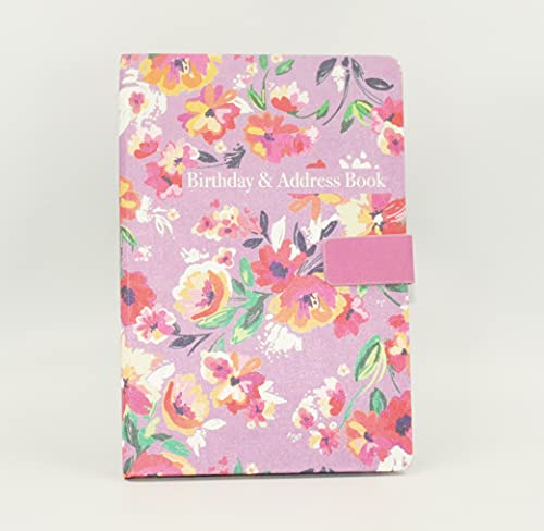 Adress- und Geburtstagsbuch, A5-Format, Satin-Stoff, Blumenmuster, Magnetverschluss, 21 x 15 cm von Sixstore
