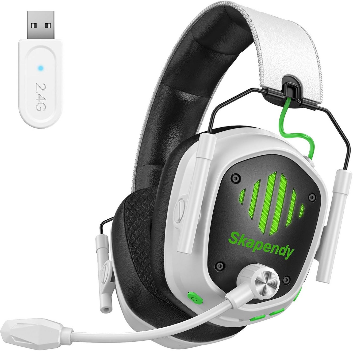 Skapendy Mit Mikrofon Faltbarer 7.1 Surround Sound Dual-Modus mit RGB Licht Gaming-Headset (Bluetooth und 2,4-GHz-Wireless-Verbindungen sorgen für niedrige Latenzzeiten und nahtlosen Klang. Perfekt für Gaming oder Musikhören auf verschiedenen Geräten., Bluetooth, VERBINDUNG mit Geräuschunterdrückung sorgt für klare Kommunikation) von Skapendy